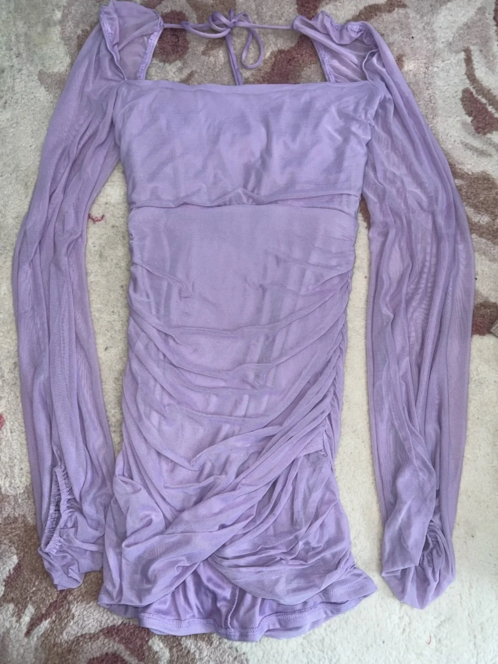 NWOT Lucy in the Sky Lavender Ruched Wrap Power Mesh Long Sleeve Mini Dress - Picture 5 of 12